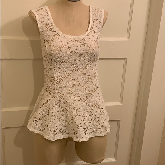 Lovely 153 Tops - Ivory Lace knit, sleeveless blouse.